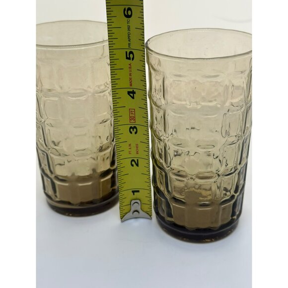 VTG Anchor Hocking Smoke Glasses Tartan Square Cube Waffle Block MCM Set of 2 - Picture 5 of 5